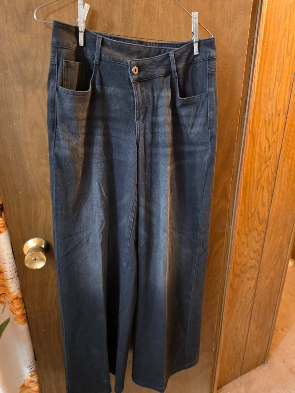 Halara Flex Asymmetric Low Rise Wide Leg Jeans Deep Ink Black M Tall